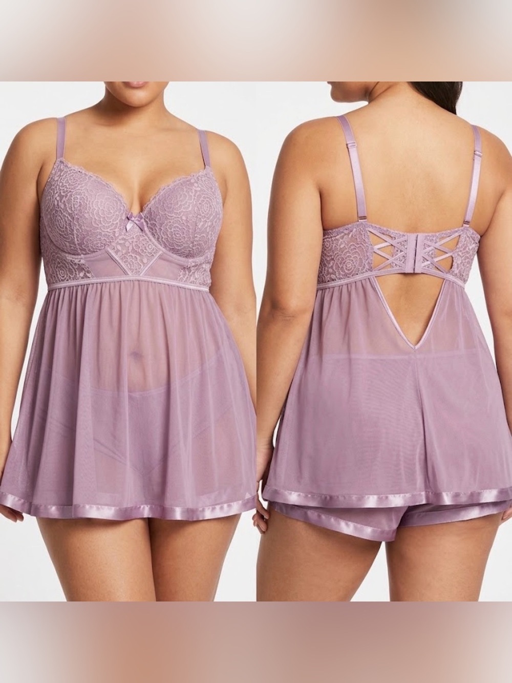 Daisy Fuentes Dusty Lavender Lace-Trim Babydoll Chemise one piece